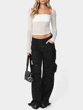 Edikted Oversized Boyfriend Cargo Jeans in Black